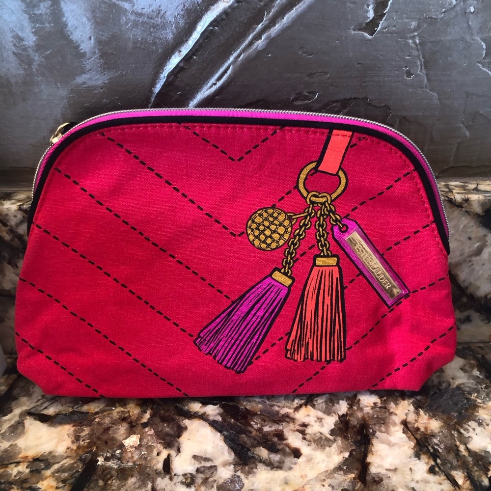 Estée Lauder Red Cosmetic Makeup Bag + Stickers
